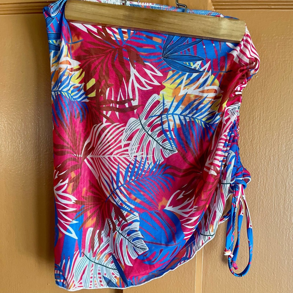 SHEIN Botanical Tropical Mesh Bikini Skirt